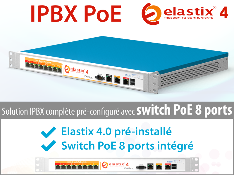 Solution complète, IP PBX RackMatrix® pré-configuré avec switch PoE 8 ports