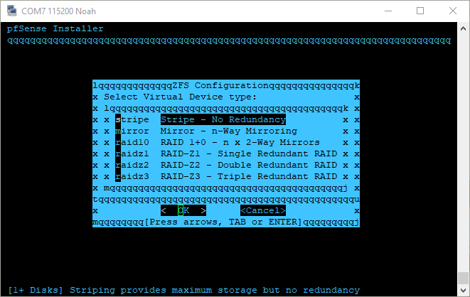 pfsense.2.7.2.install zfs configuration